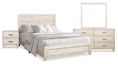Arbor 6pc Bedroom Set with Panel Bed, Dresser, Mirror & Nightstand, Driftwood White - King Size | Ensemble de chambre à coucher Arbor 6 pièces bois de grève blanc avec lit à panneaux, commode, miroir et table de nuit - format très grand lit
