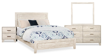 Arbor 6pc Bedroom Set with Panel Bed, Dresser, Mirror & Nightstand, Driftwood White - Queen Size | Ensemble de chambre à coucher Arbor 6 pièces bois de grève blanc avec lit à panneaux, commode, miroir et table de nuit - format grand lit