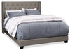 Brady Upholstered Wingback Bed in Light Grey Fabric with Nailhead Design, Button Tufted - King Size