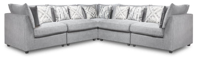 Scott Living Evolve Modular 5-Piece Linen-Look Fabric Sectional with Feather Down Cushions - Grey | Sofa sectionnel modulaire Evolve de Scott Living 5 pièces en tissu d’apparence lin avec coussins en duvet et plumes - gris