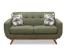 Kort & Co. Freeman 63\" Linen-Look Fabric Loveseat with Wood Legs and Tufted Back Cushions - Avocado Green