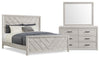 Lark 5pc Bedroom Set with Panel Bed, Dresser & Mirror, Rustic White - King Size
