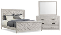 Lark 5pc Bedroom Set with Panel Bed, Dresser & Mirror, Rustic White - King Size