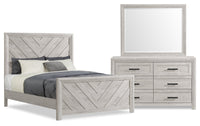 Lark 5pc Bedroom Set with Panel Bed, Dresser & Mirror, Rustic White - Queen Size
