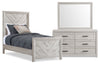Lark 5pc Bedroom Set with Panel Bed, Dresser & Mirror, Rustic White - Twin Size