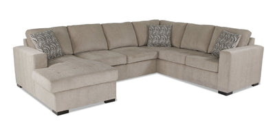 Made in Canada Legend 3-Piece Left-Facing Chenille Fabric Sleeper Sectional with Storage Chaise - Platinum Beige | Sofa-lit sectionnel de gauche Legend 3 pièces fabriqué au Canada en tissu de chenille avec fauteuil long de rangement - beige platine