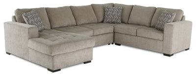 Made in Canada Legend 4-Piece Left-Facing Chenille Fabric Sleeper Sectional with Storage Chaise - Platinum Beige | Sofa-lit sectionnel de gauche Legend 4 pièces fabriqué au Canada en tissu de chenille avec fauteuil long de rangement - beige platine