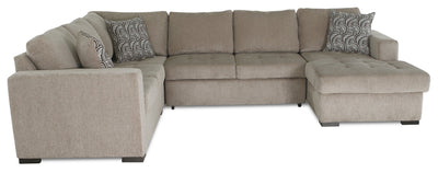 Made in Canada Legend 4-Piece Right-Facing Chenille Fabric Sleeper Sectional with Storage Chaise - Platinum Beige | Sofa-lit sectionnel de droite Legend 4 pièces fabriqué au Canada en tissu de chenille avec fauteuil long de rangement - beige platine
