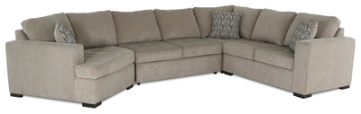 Made in Canada Legend 3-Piece Left-Facing Chenille Fabric Cuddler Sleeper Sectional - Platinum Beige | Sofa-lit sectionnel de gauche Legend 3 pièces fabriqué au Canada en tissu de chenille avec fauteuil enveloppant - beige platine