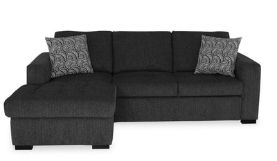 Made in Canada Legend 2-Piece Left-Facing Chenille Fabric Sleeper Sectional with Storage Chaise - Pepper Grey | Sofa-lit sectionnel de gauche Legend 2 pièces fabriqué au Canada en tissu de chenille avec fauteuil long de rangement - gris poivre