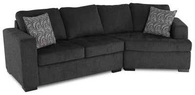 Made in Canada Legend 2-Piece Right-Facing Chenille Fabric Cuddler Sectional - Pepper Grey | Sofa sectionnel de droite Legend 2 pièces fabriqué au Canada en tissu de chenille avec fauteuil enveloppant - gris poivre
