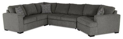 Made in Canada Legend 3-Piece Right-Facing Chenille Fabric Cuddler Sleeper Sectional - Pewter Brown | Sofa-lit sectionnel de droite Legend 3 pièces fabriqué au Canada en tissu de chenille avec fauteuil enveloppant - brun étain