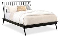 Milan Platform Bed with Headboard & Frame, Mid-Century Modern, Black - Queen Size