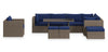 Naples 10-Piece Outdoor Patio Set with 3 Corner Chairs, 2 Armless Chairs, Chair, Large Ottoman, 2 Small Ottomans & Dining Height Table - Hand-Woven Resin Wicker, UV & Weather Resistant - Natural/Blue