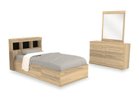 Riley Mates Bed 5pc Set with Bookcase Headboard, Dresser & Mirror, Natural - Twin Size