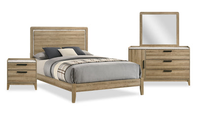 Sable 6pc Bedroom Set with Bed, Dresser, Mirror & Nightstand, Light Brown - Full Size | Ensemble de chambre à coucher Sable brun clair 6 pièces avec lit, commode, miroir et table de nuit - format lit double