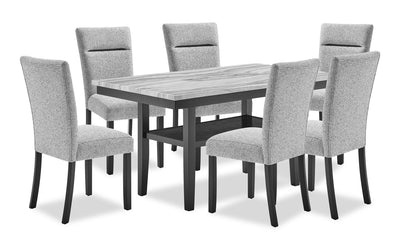 Libra 7pc Dining Set with Table & 6 Chairs, Marble-Look Top, 60"W - Black/Grey | Ensemble de salle à manger Libra 7 pièces avec table de 60 po (L) à dessus en imitation de marbre et 6 chaises - noir et gris