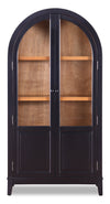 Kort & Co Aeris 36\" Arched Curio Cabinet with Glass Doors – Matte Black and Natural Oak