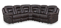 Leo 5-Piece Leather-Look Fabric Reclining Sectional with Armless Reclining Chair - Walnut Brown