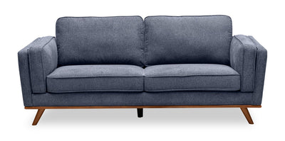 Kort & Co. Kassia 80" Linen-Look Fabric Condo Size Sofa with Wood Base and Legs - Blue | Sofa Kassia de Kort & Co. de 80 po de format condo en tissu d’apparence lin avec base et pattes en bois - bleu