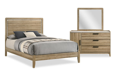 Sable 5pc Bedroom Set with Bed, Dresser & Mirror, Light Brown - Full Size | Ensemble de chambre à coucher Sable brun clair 5 pièces avec lit, commode et miroir - format lit double