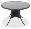 Arizona Outdoor Patio Table - Hand-Woven Resin Wicker, Round Tempered Glass Table Top, UV & Weather Resistant - Black