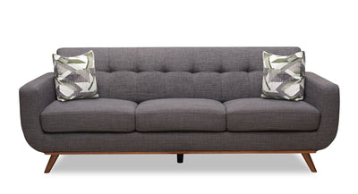 Kort & Co. Freeman 88" Linen-Look Fabric Sofa with Wood Base and Tufted Back Cushions - Charcoal Grey | Sofa Freeman Kort & Co. de 88 po en tissu d’apparence lin avec pattes en bois et coussins de dossier capitonnés - gris anthracite