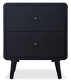 Milan Bedside 2-Drawer Nightstand, Mid-Century Modern, 22\"W x 26\"H - Black
