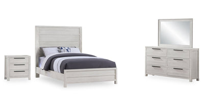 Haven 6pc Bedroom Set with Panel Bed, Dresser, Mirror & Nightstand, White - Queen Size | Ensemble de chambre à coucher Haven 6 pièces blanc avec lit à panneaux, commode, miroir et table de nuit - format grand lit