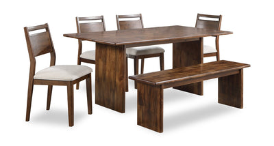 Vale 6pc Dining Set with Table, Bench & 4 Chairs, Wood, 72"W - Brown & Beige | Ensemble de salle à manger Vale 6 pièces en bois avec table de 72 po (l), banc et 4 chaises - brun et beige