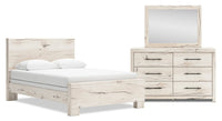 Derekson 5pc Bedroom Set with Panel Bed, Dresser & Mirror, Rustic White - Queen Size