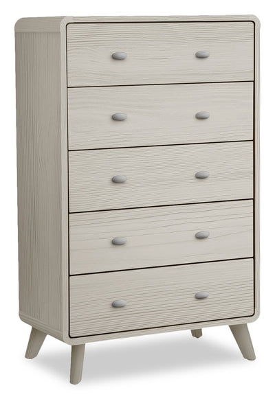 Cami Bedroom Chest of Drawers, 5-Drawer, Mid-Century Modern, 31.5"W x 50"H - Grey Oak | Commode verticale de chambre à coucher moderne du milieu du 20e siècle Cami de 31,5 po (l) x 50 po (H) à 5 tiroirs - chêne gris