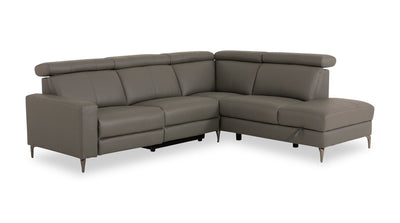 Valentino 3-Piece Right-Facing Genuine Leather Power Reclining Sectional with Adjustable Headrests - Grey | Sofa sectionnel de droite à inclinaison électrique Valentino 3 pièces en cuir véritable avec appuie-têtes réglables - gris