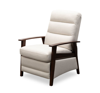 Bree 28.5" Linen-Look Fabric Pushback Reclining Accent Chair with Wood Armrests and Legs - Beige | Fauteuil d’appoint à inclinaison par poussée Bree de 28,5 po en tissu d’apparence lin avec accoudoirs et pattes en bois - beige