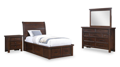 Sonoma 6pc Bedroom Set with Storage Bed, Dresser, Mirror & Nightstand, Mango Brown - Twin Size | Ensemble de chambre à coucher Sonoma 6 pièces avec lit de rangement, commode, miroir et table de nuit, brun manguier - format lit simple