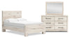Derekson 5pc Bedroom Set with Panel Bed, Dresser & Mirror, Rustic White - Full Size