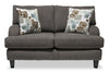 Made in Canada Nofia 58\" Chenille Fabric Loveseat with Two Accent Pillows and Wood Legs - Charcoal Grey