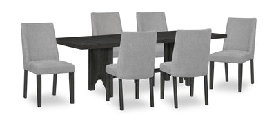 Emery 7pc Dining Set with Table & 6 Chairs, Wood, 72-96"W Extension - Black & Charcoal | Ensemble de salle à manger Emery 7 pièces en bois avec table, rallonge, 72 po à 96 po (L) et 6 chaises - noir et anthracite