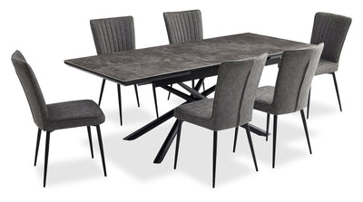 Tavo 7pc Dining Set with Table & Chairs, 63-79"W Extension, Metal - Grey & Black | Ensemble de salle à manger Tavo 7 pièces en métal avec table, rallonge de 63 po à 79 po (L) et chaises - gris et noir