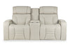 Zen 75.5\" Leather-Look Fabric Power Reclining Massage Loveseat with Refrigerator Console - Apricot