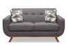 Kort & Co. Freeman 63\" Linen-Look Fabric Loveseat with Wood Legs and Tufted Back Cushions - Charcoal Grey