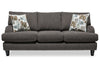 Made in Canada Nofia 80\" Chenille Fabric Sofa with Two Accent Pillows and Wood Legs - Charcoal Grey