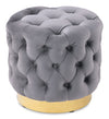 Adell 17\" Round Fabric Ottoman with Gold Base - Grey