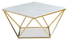 Amanda 31.5\" Modern Square Coffee Table - White Marble Top with Gold Metal Base