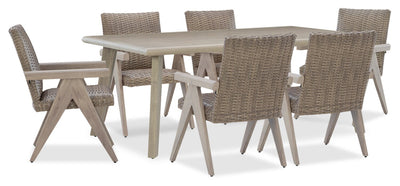 Muskoka 7-Piece Outdoor Patio Set with Dining Table & 6 Chairs - Resin Wicker, Aluminum - Beige | Ensemble Muskoka 7 pièces pour la terrasse à l’extérieur avec table de coin-repas et 6 chaises - osier en résine, aluminium - beige