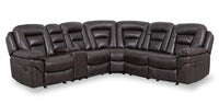 Leo 6-Piece Leather-Look Fabric Reclining Sectional with Storage Console and Dual Cupholders - Walnut Brown
