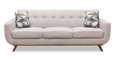 Kort & Co. Freeman 88" Linen-Look Fabric Sofa with Wood Base and Tufted Back Cushions - Dove White | Sofa Freeman Kort & Co. de 88 po en tissu d’apparence lin avec pattes en bois et coussins de dossier capitonnés - blanc colombe