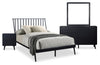 Milan 6pc Bedroom Set with Bed, Dresser, Mirror & Nightstand, Mid-Century Modern, Black - Full Size