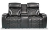 Elite 74\" Genuine Leather Massage Power Reclining Loveseat with Power Headrests and Storage Arms - Black