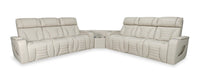 Zen 3-Piece Leather-Look Fabric Power Reclining Sectional with Massage and Two Drop-Down Consoles - Apricot
